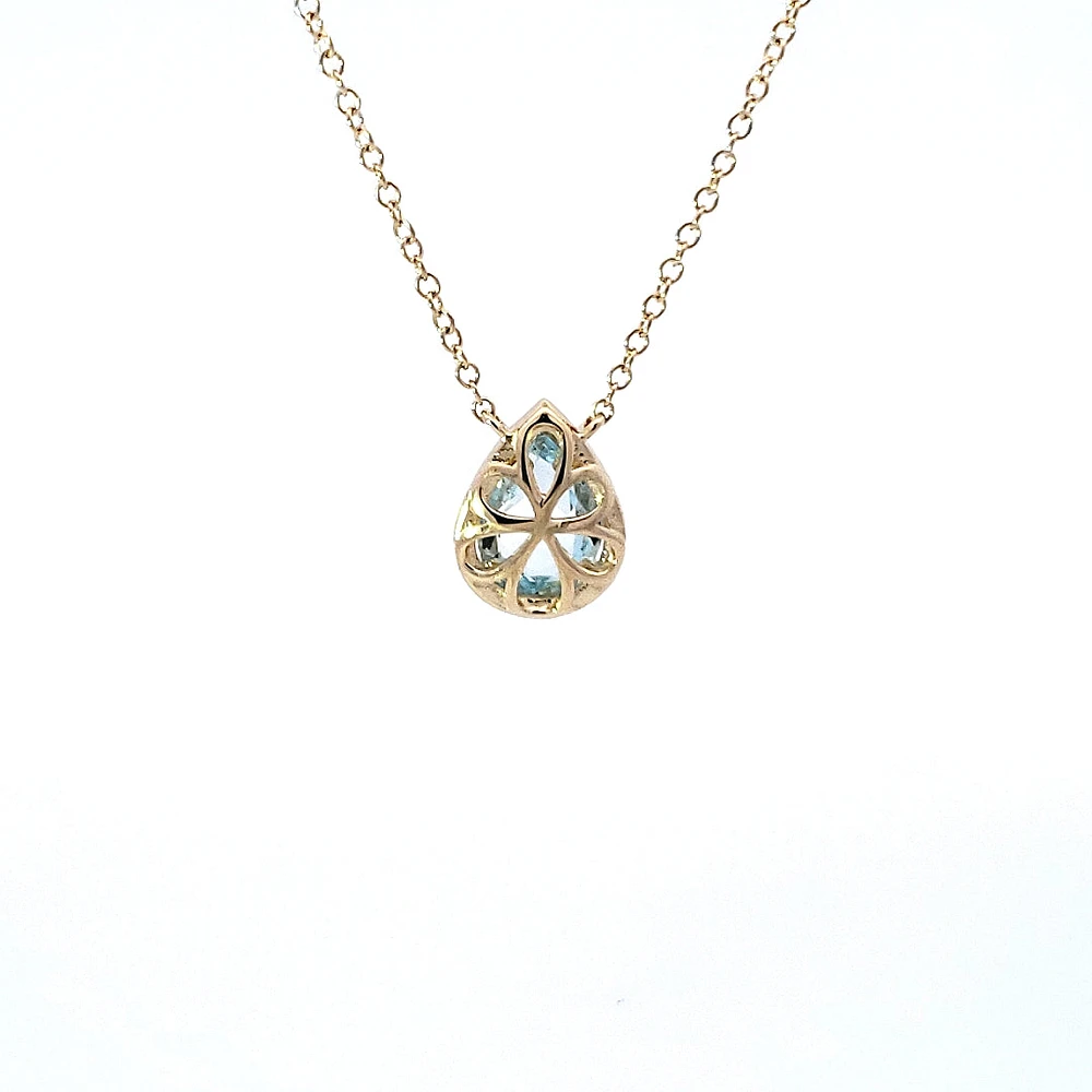 14K Yellow Gold Aquamarine and 0.06cttw Diamond Pendant - 18"