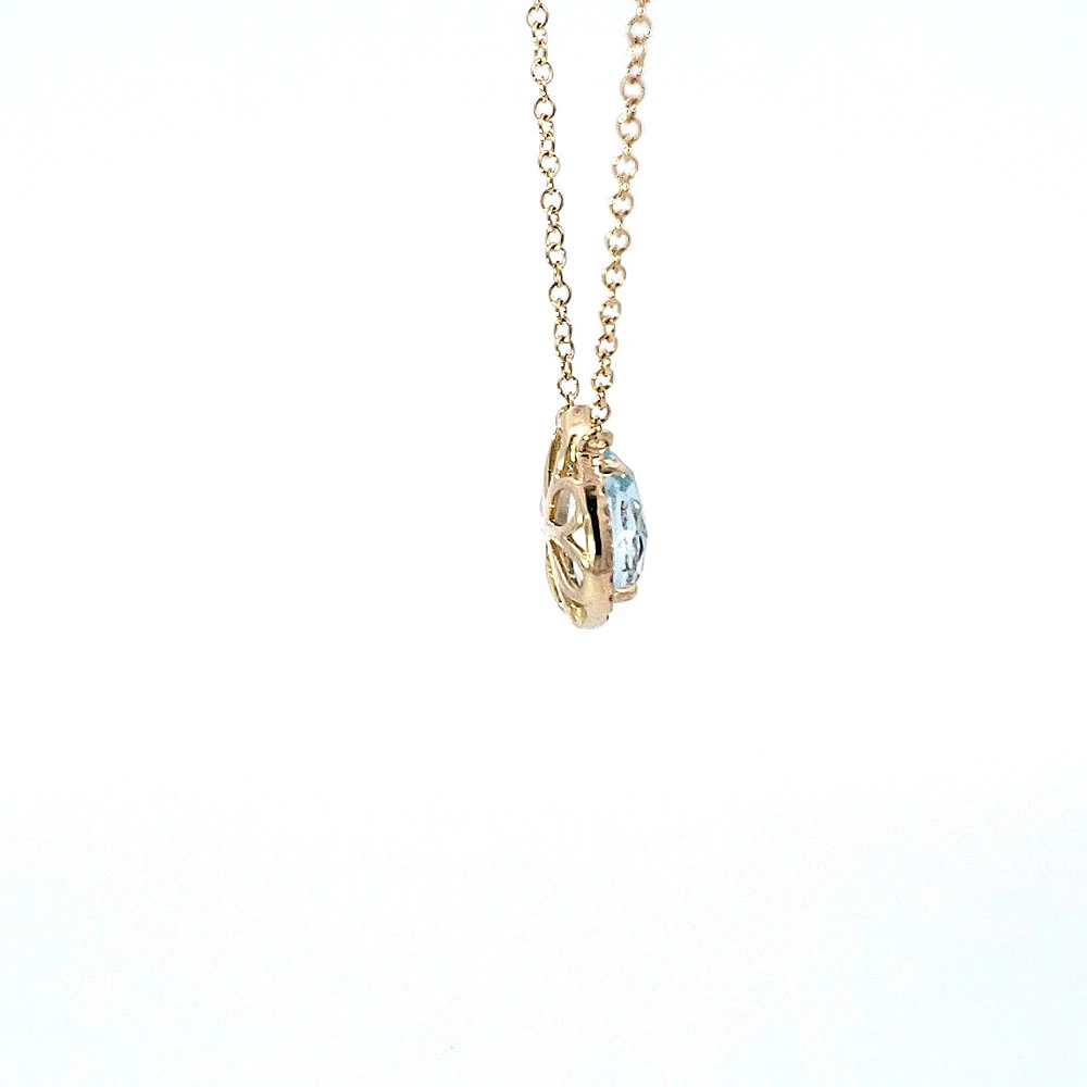 14K Yellow Gold Aquamarine and 0.06cttw Diamond Pendant - 18"