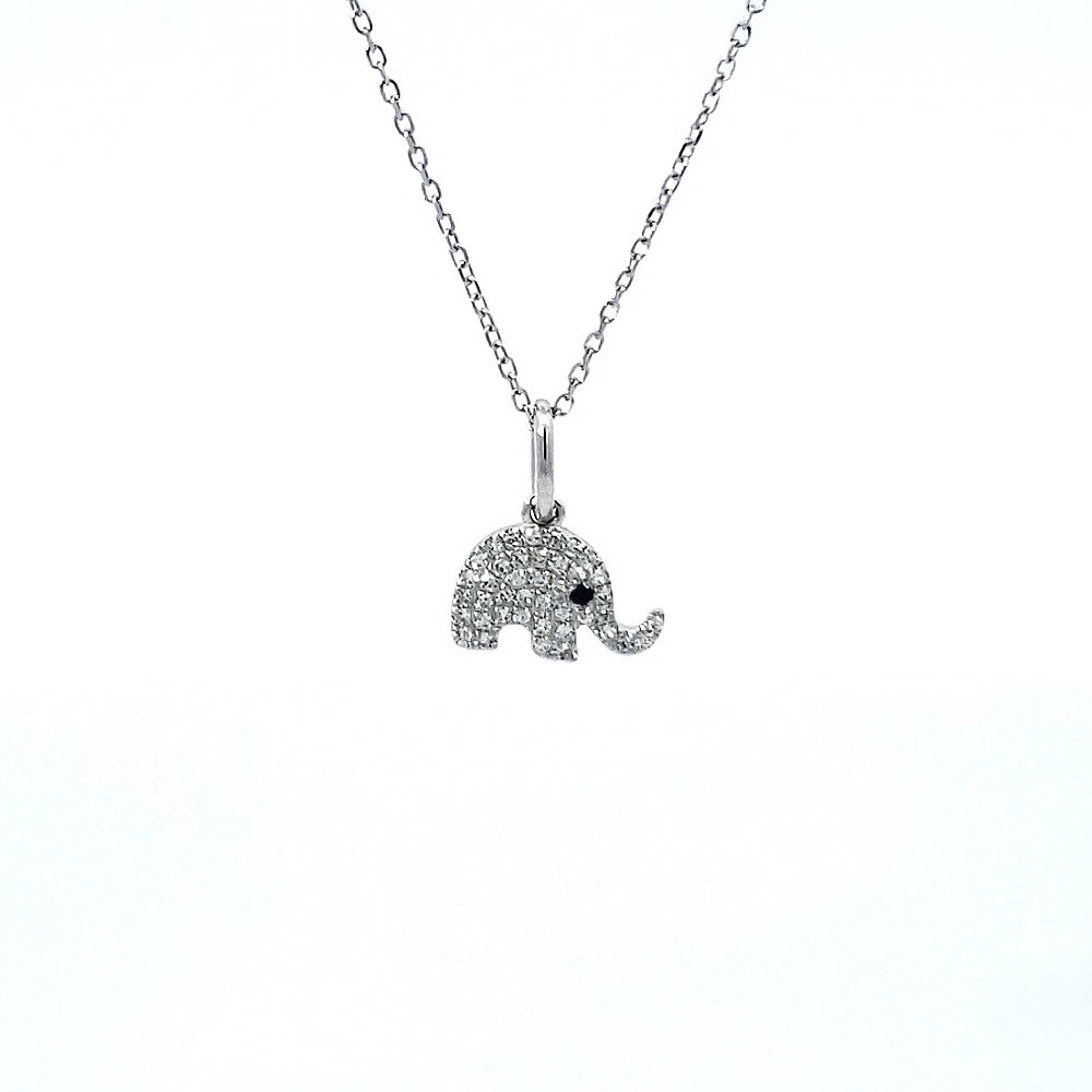 14K White Gold Sapphire and Diamond Elephant Necklace, 18"