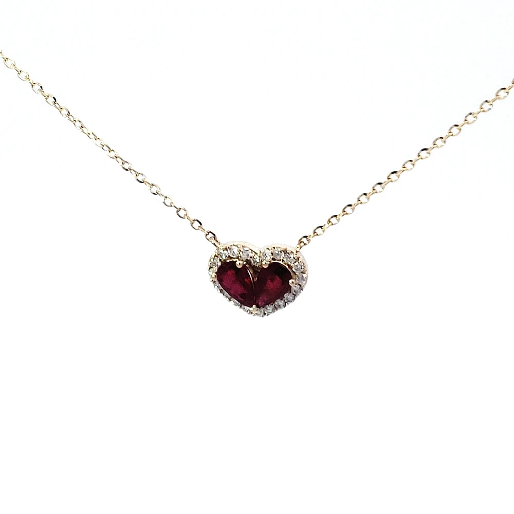 14K Yellow Gold 0.50cttw Ruby and 0.11cttw Diamond Heart Pendant - 18 inches