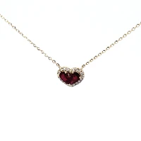 14K Yellow Gold 0.50cttw Ruby and 0.11cttw Diamond Heart Pendant - 18 inches