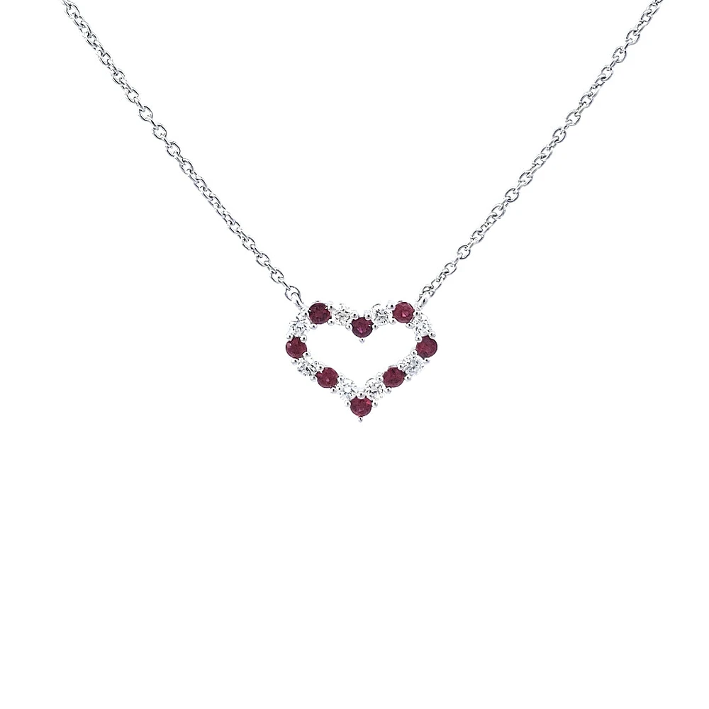 14K Yellow Gold 0.20cttw Ruby and 0.16cttw Diamond Heart Pendant - 18 inches