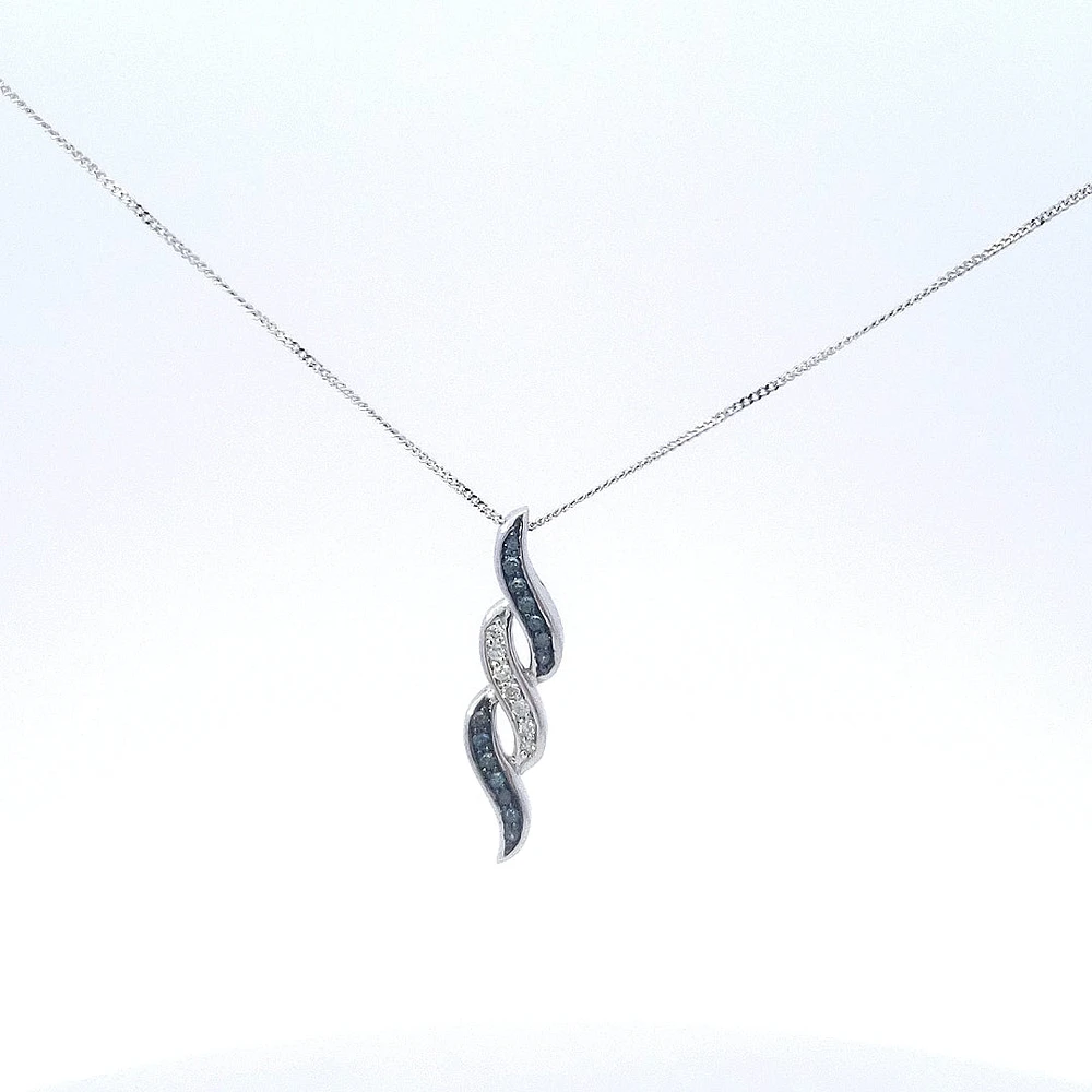 10K White Gold 0.114 cttw Blue Diamond Pendant, 18"