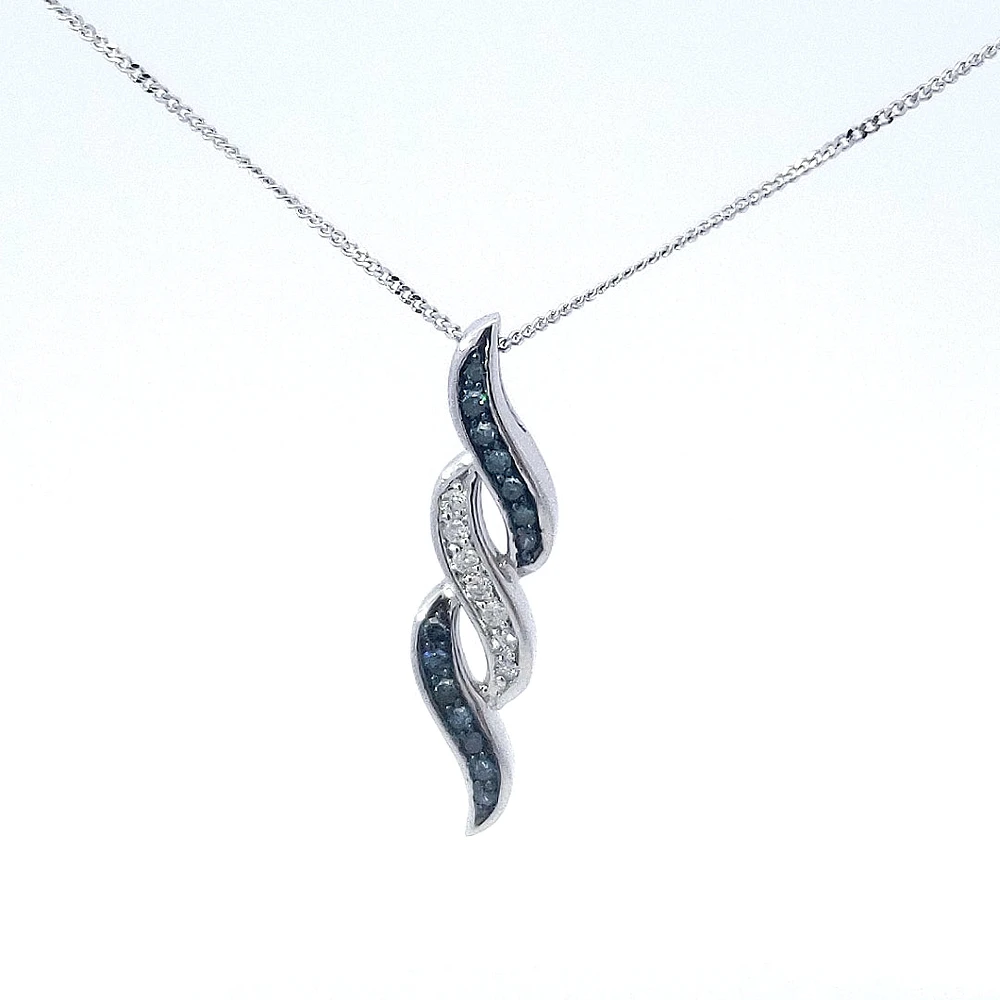 10K White Gold 0.114 cttw Blue Diamond Pendant, 18"