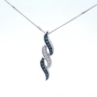 10K White Gold 0.114 cttw Blue Diamond Pendant, 18"