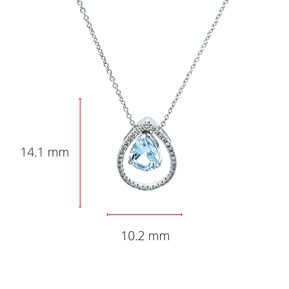 14K White Gold Aquamarine and Diamond Pendant, 18"