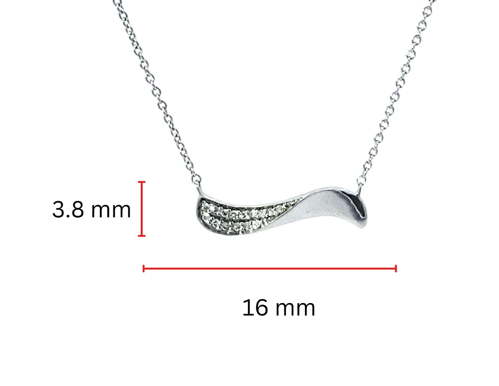14K White Gold Diamond Wave Pendant, 18"