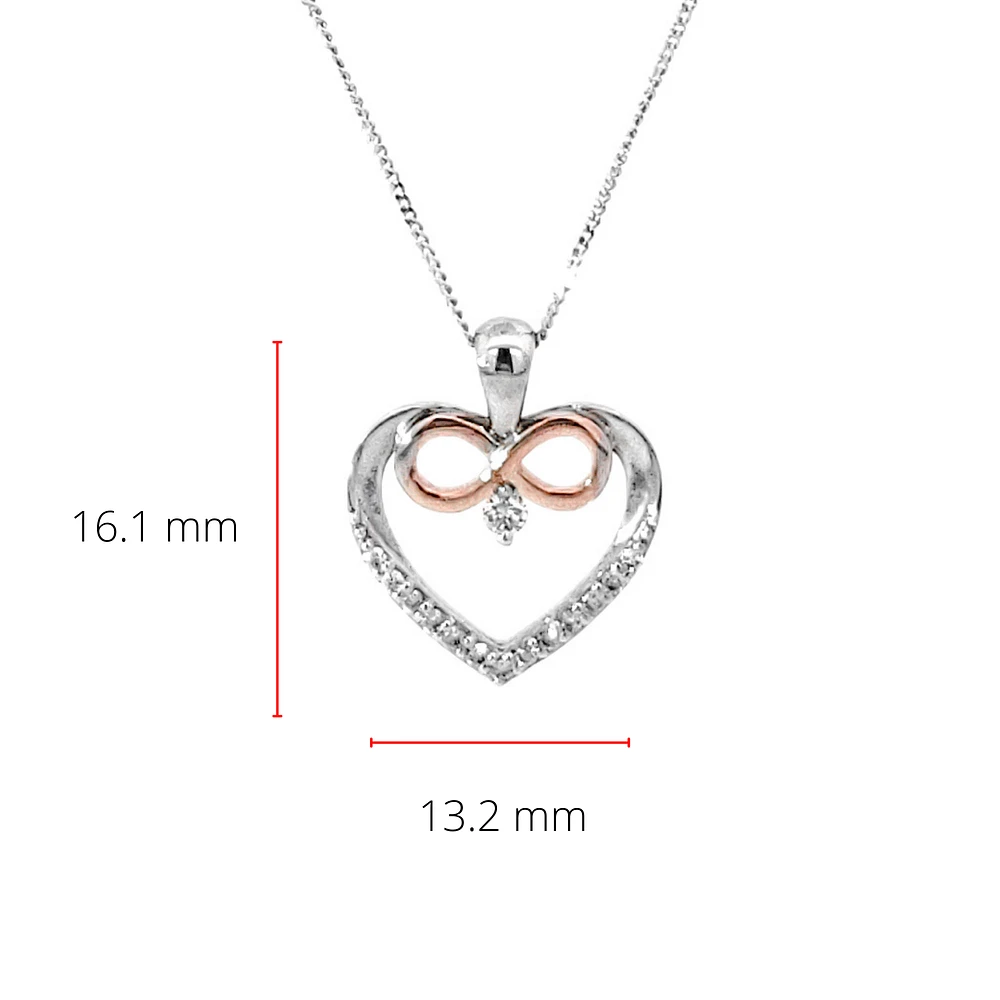 10K White & Rose Gold 0.03cttw Canadian Diamond Heart and Infinity Necklace, 18"
