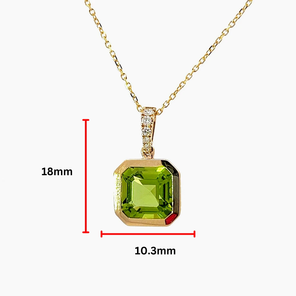 14K Yellow Gold 2.41cttw Peridot and 0.16cttw Diamond Necklace - 18 Inches