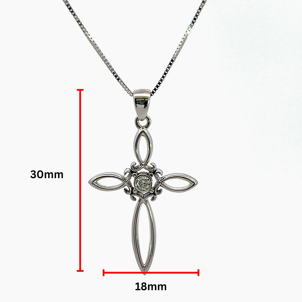 10K White Gold 0.05cttw Diamond Cross Necklace, 18"