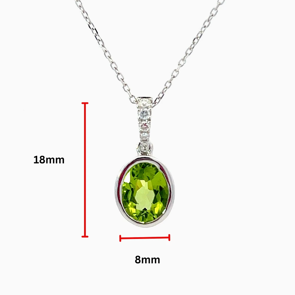 14K White Gold 1.35cttw Peridot and 0.06cttw Diamond Necklace - 18 Inches