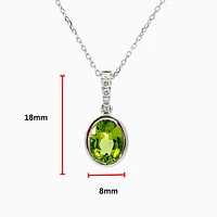 14K White Gold 1.35cttw Peridot and 0.06cttw Diamond Necklace - 18 Inches