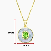 10K Yellow Gold Peridot and Mother of Pearl Pendant - 18 inches