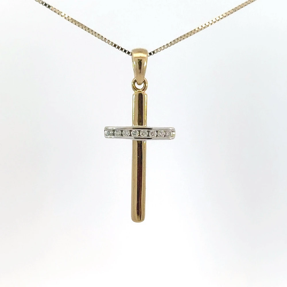 10K Yellow Gold 0.06 cttw  Diamond  Cross Pendant, 18"