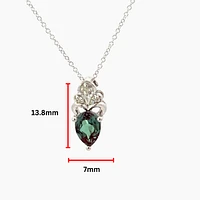 10K Gold 7x5mm Pear Cut Created Alexandrite and 0.018cttw Diamond Necklace