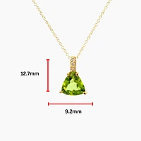 10K Yellow Gold 8mm Trillion Cut Peridot and 0.059cttw Diamond Pendant - 18 inches
