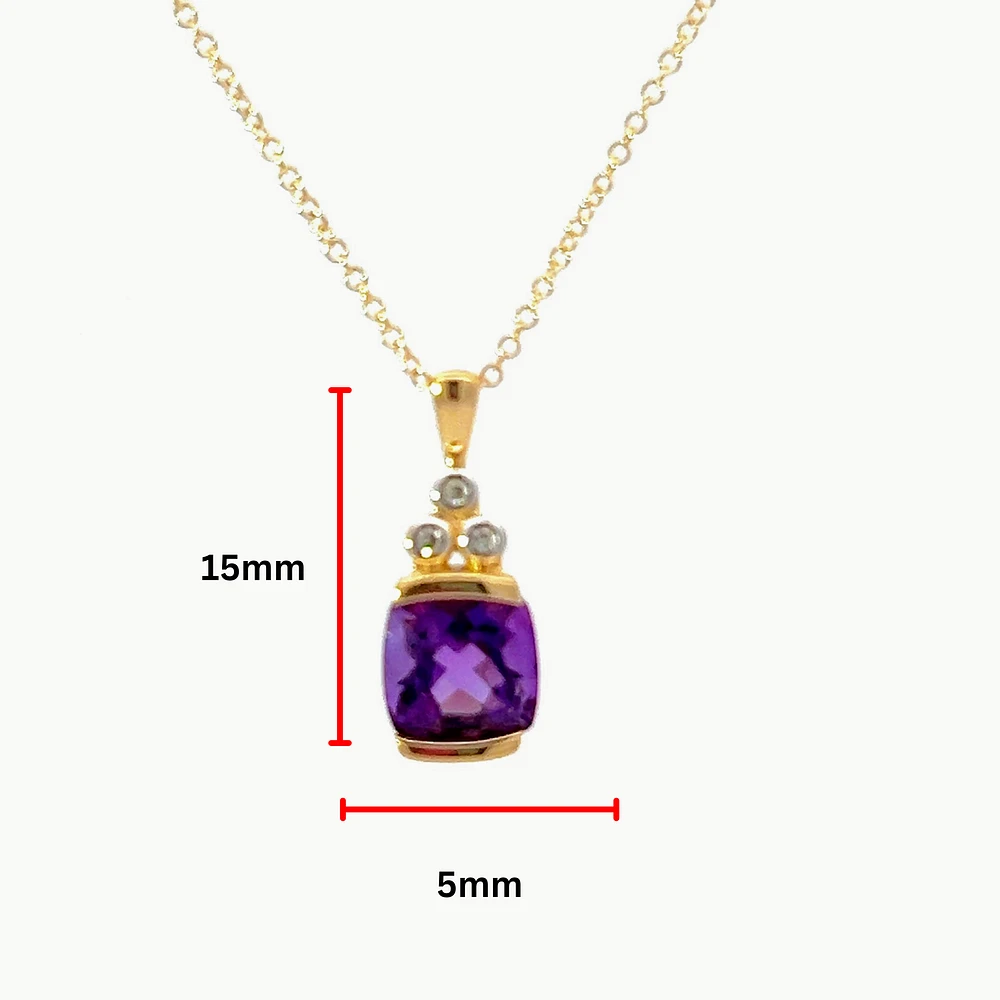 10K Yellow Gold 0.80cttw Amethyst & 0.015cttw Diamond Pendant, 18"
