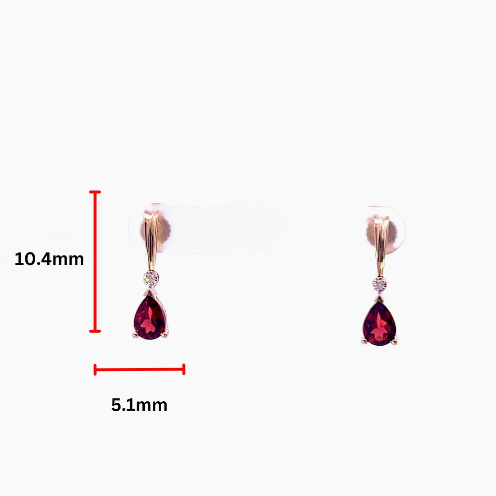 10K Yellow Gold Genuine Garnet & 0.025cttw Diamond Earrings