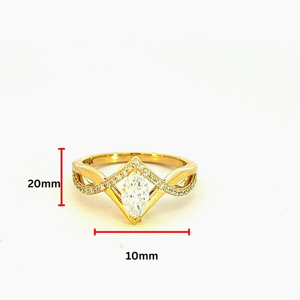 14K Yellow Gold 0.76cttw Marquise Cut Lab Grown Diamond Ring, 6 - / White
