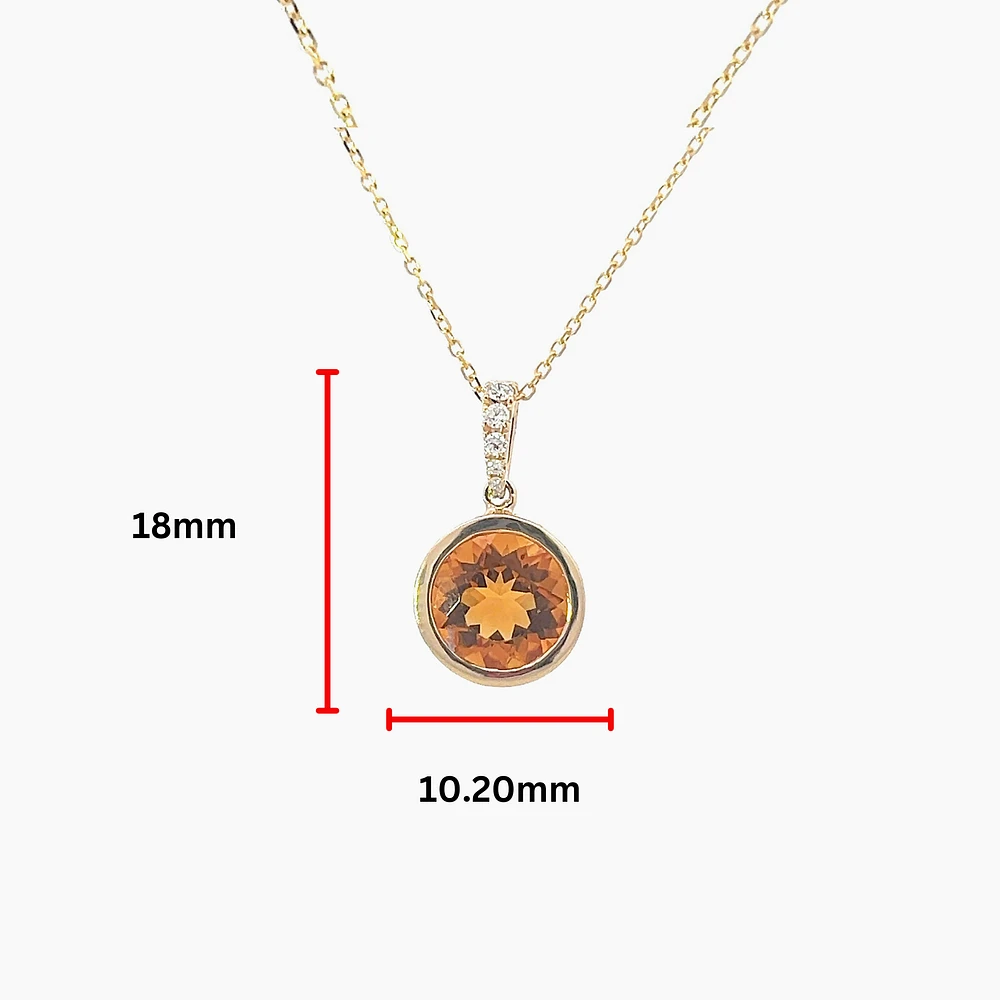14K Yellow Gold 2.28cttw Citrine and 0.16cttw Diamond Pendant, 18"