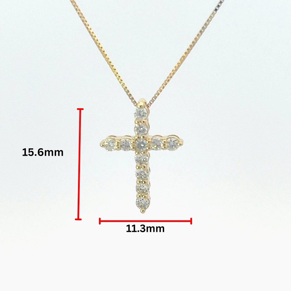 10K Yellow Gold 0.25 cttw Diamond Cross Pendant, 18"