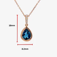 14K Rose Gold Blue Topaz & Diamond Pendant, 18"