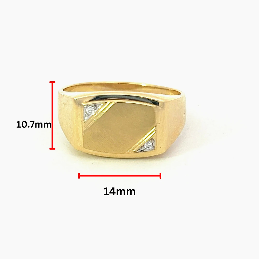 10K Yellow Gold 0.016cttw Diamond Gents Signet Ring, 10 - / 7