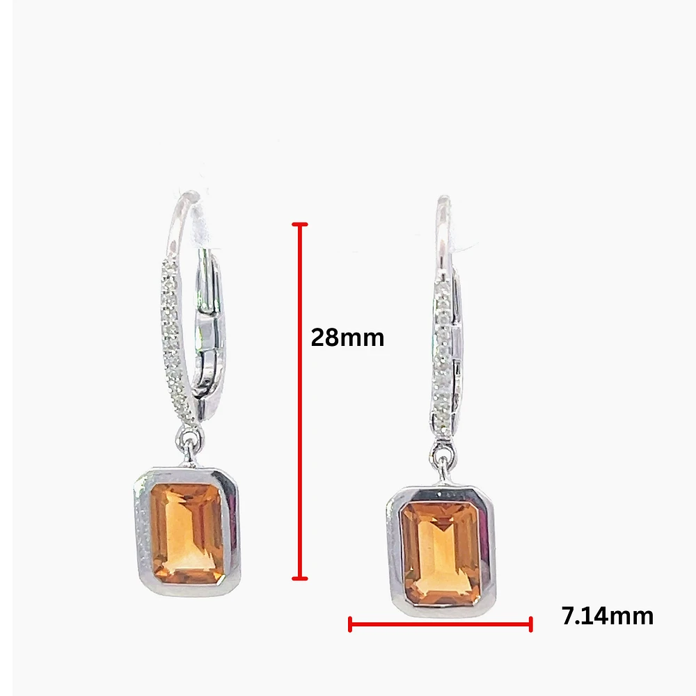 14K Gold Citrine and Diamond Dangle Earring