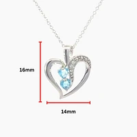 10K White Gold Swiss Blue Topaz and Diamond Heart Necklace - 18 Inches