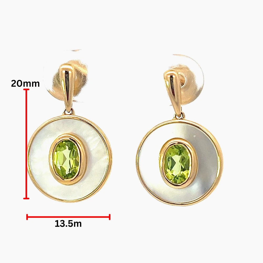 10K Yellow Gold Peridot and Mother of Pearl Earrings