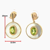 10K Yellow Gold Peridot and Mother of Pearl Earrings