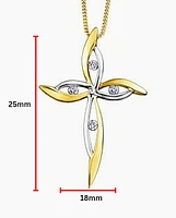 10K White and Yellow Gold 0.08 cttw Diamond Cross Pendant, 18"