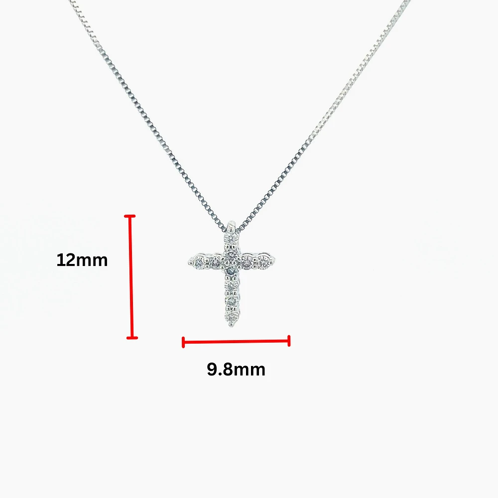 10K White Gold 0.15 cttw Diamond Cross Pendant, 18"