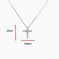 10K White Gold 0.15 cttw Diamond Cross Pendant, 18"