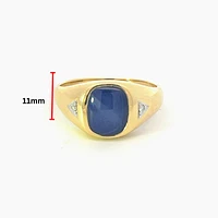 10K Yellow Gold Synthetic Star Sapphire and Diamond Gents Ring, size 10
