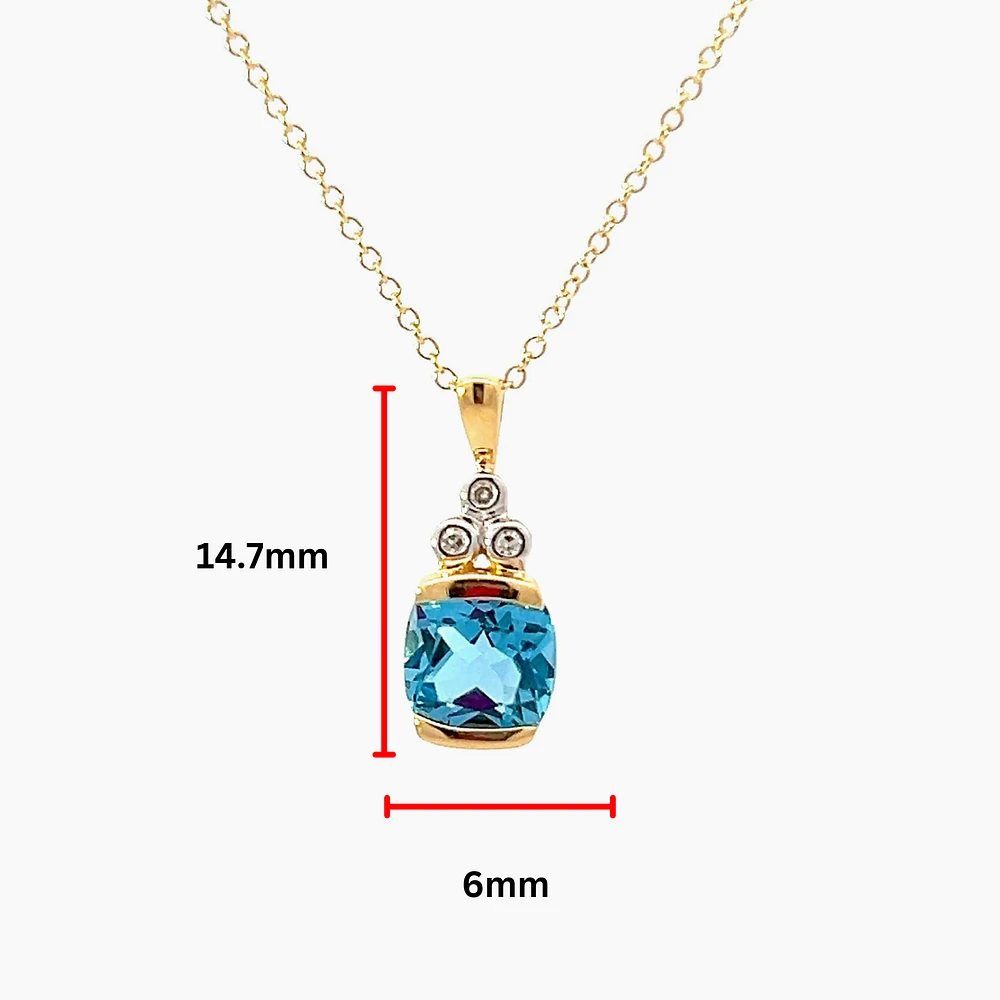 10K Yellow Gold Swiss Blue Topaz and Diamond Pendant, 18"
