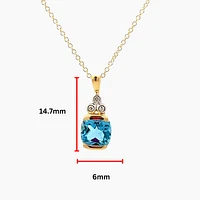 10K Yellow Gold Swiss Blue Topaz and Diamond Pendant, 18"