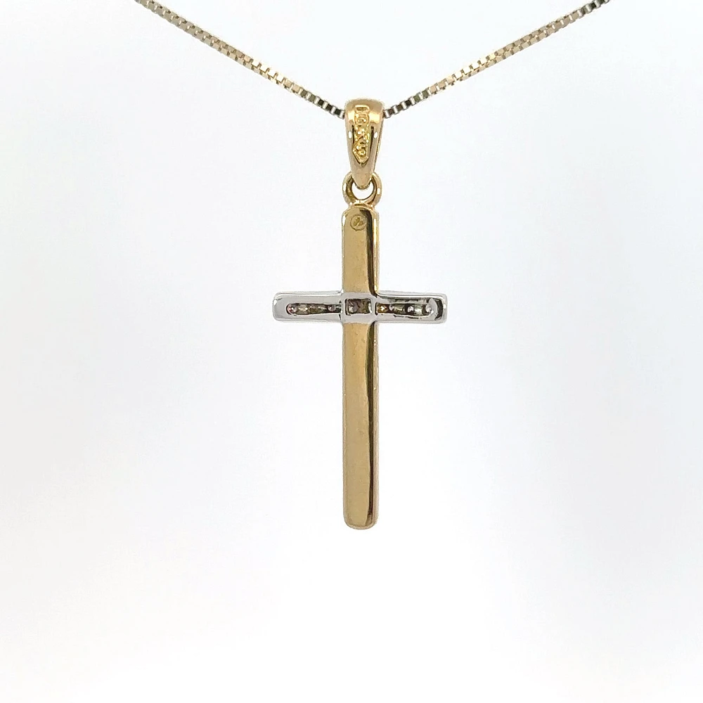 10K Yellow Gold 0.06 cttw  Diamond  Cross Pendant, 18"