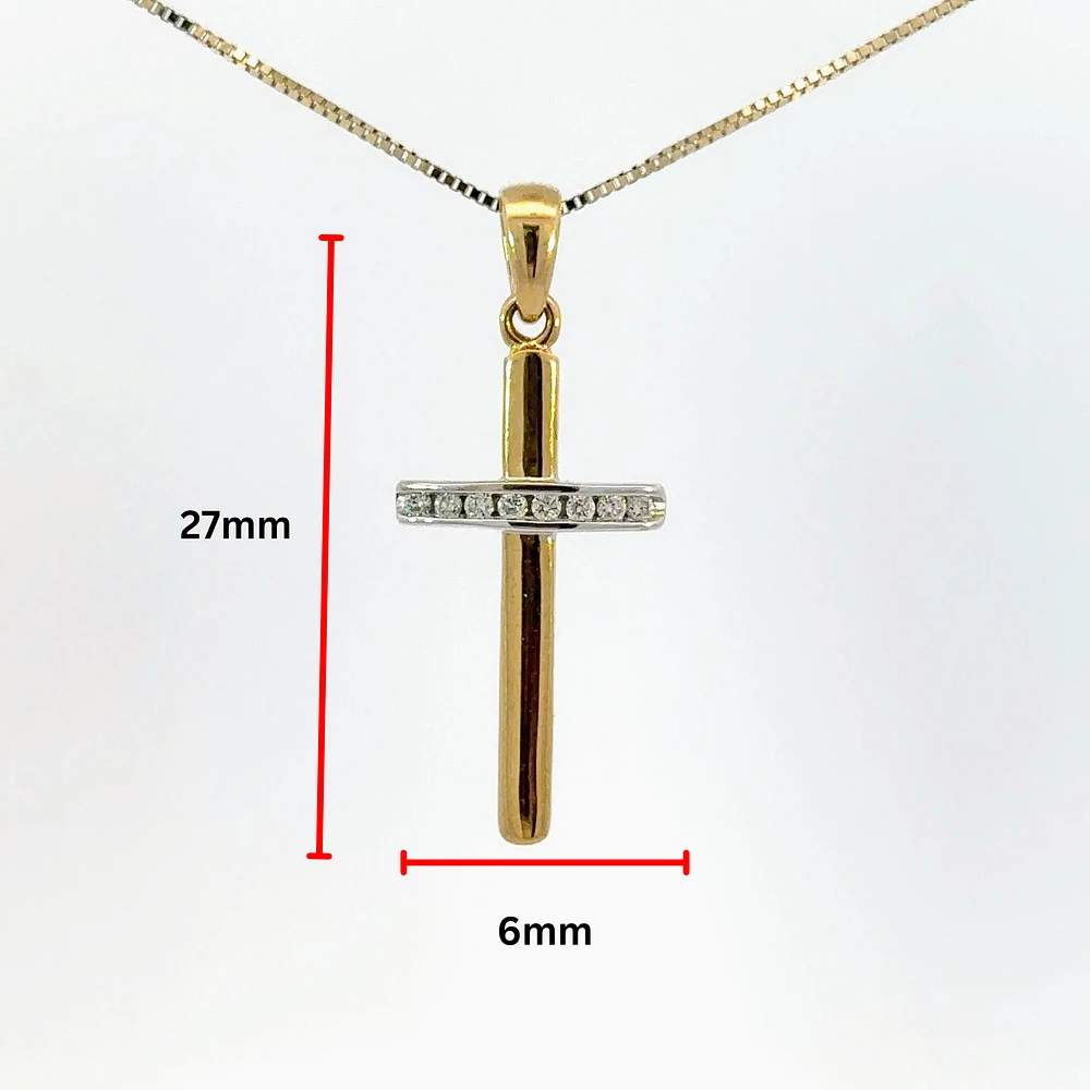 10K Yellow Gold 0.06 cttw  Diamond  Cross Pendant, 18"