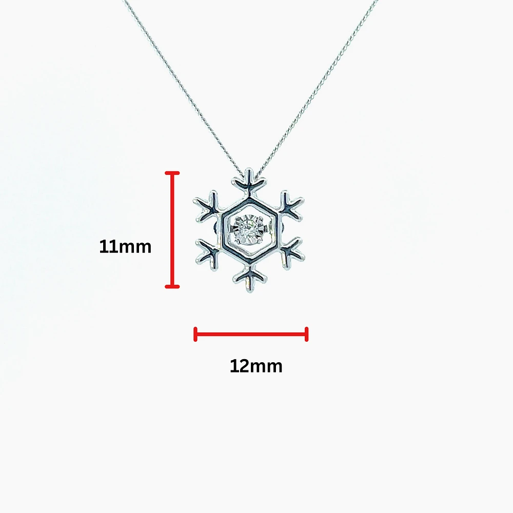 10K White Gold 0.02 cttw Canadian Diamond Snowflake Pulse Pendant, 18"