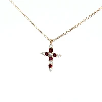 14K Yellow Gold 0.15cttw Ruby and 0.13cttw Diamond Cross Pendant - 18 inches