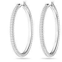 Dextera - Stone hoop earrings, Pavé, Large, White, Rhodium plated - 5389432