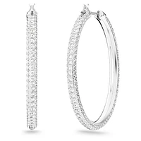 Dextera - Stone hoop earrings, Pavé, Large, White, Rhodium plated - 5389432
