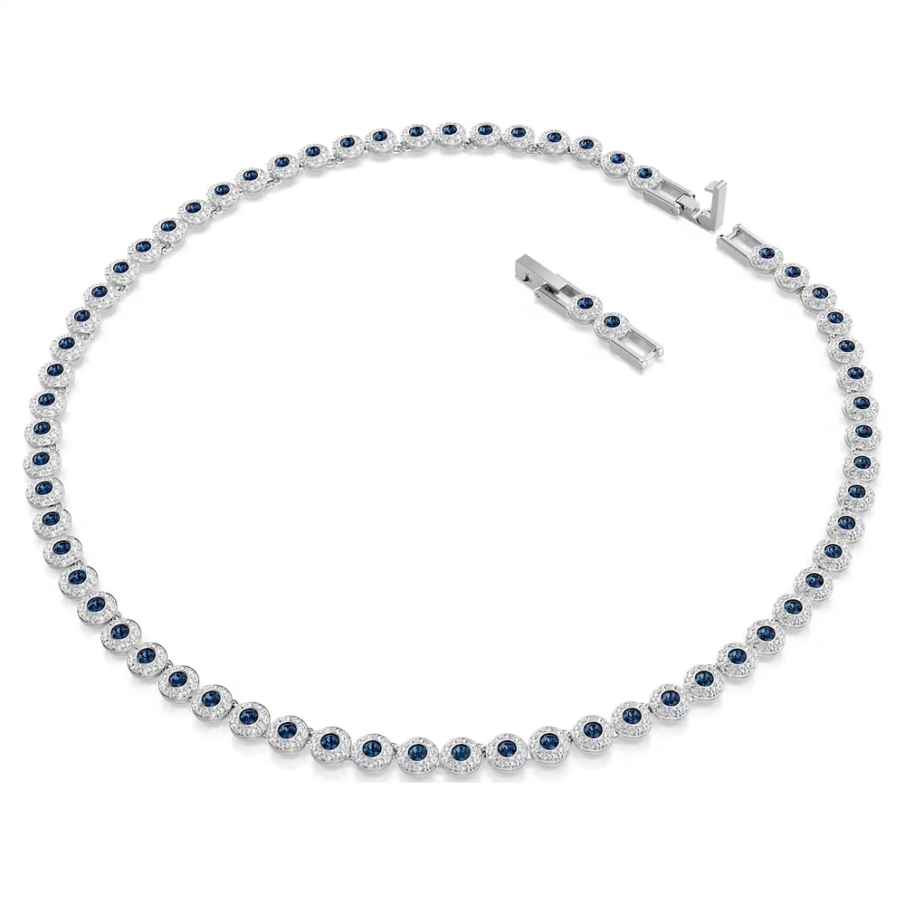 Swarovski Una Angelic Tennis necklace, Round cut, Blue, Rhodium plated 5733402