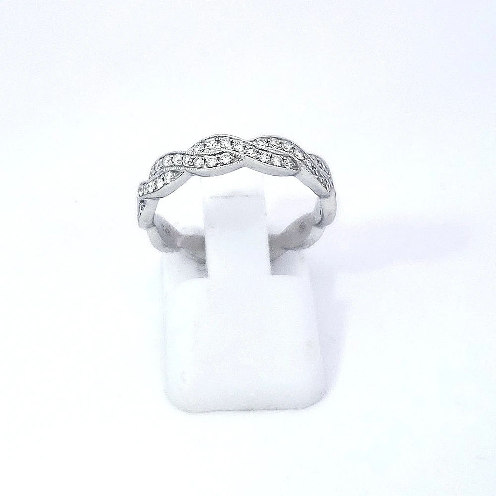 14K White Gold Wavy Diamond Band