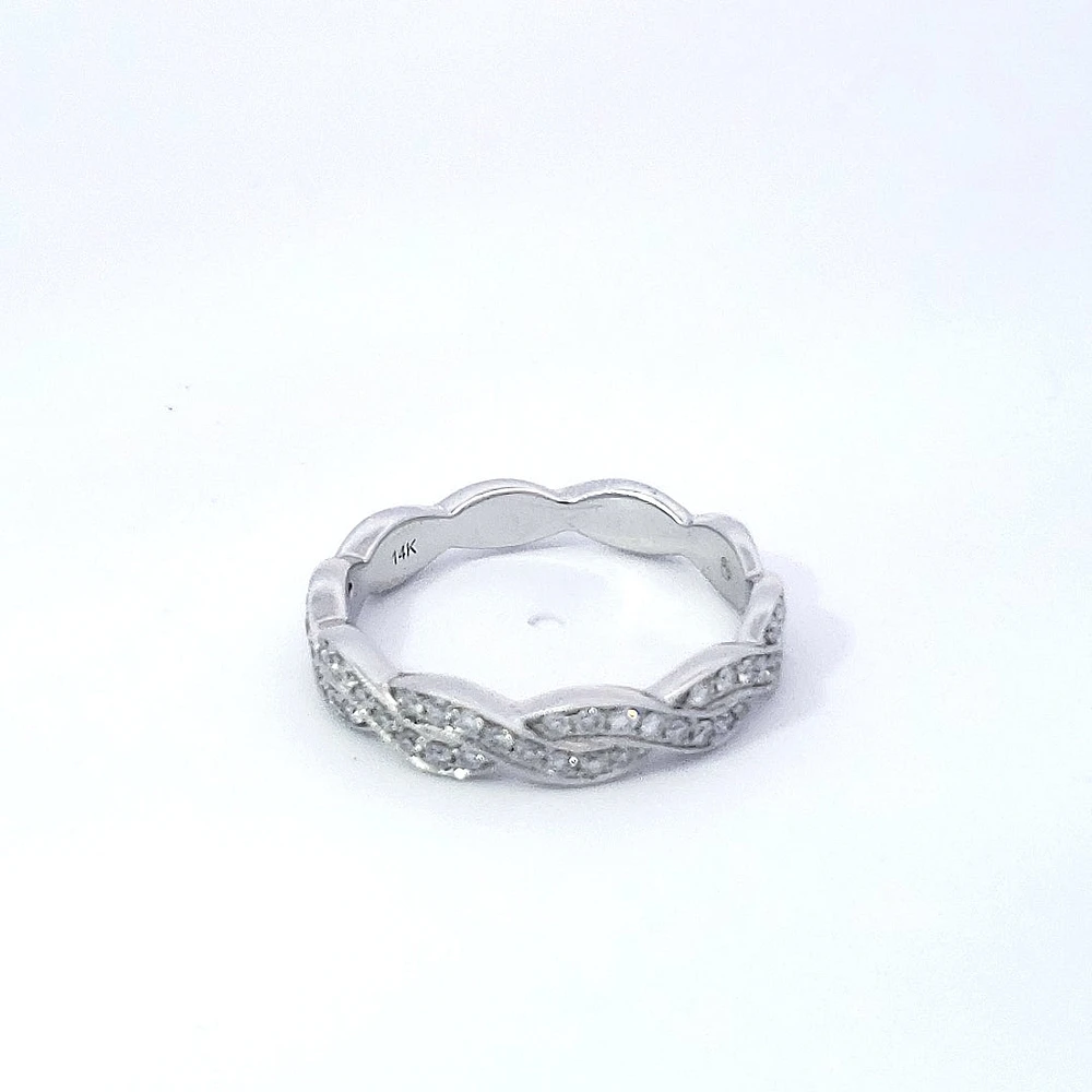14K White Gold Wavy Diamond Band