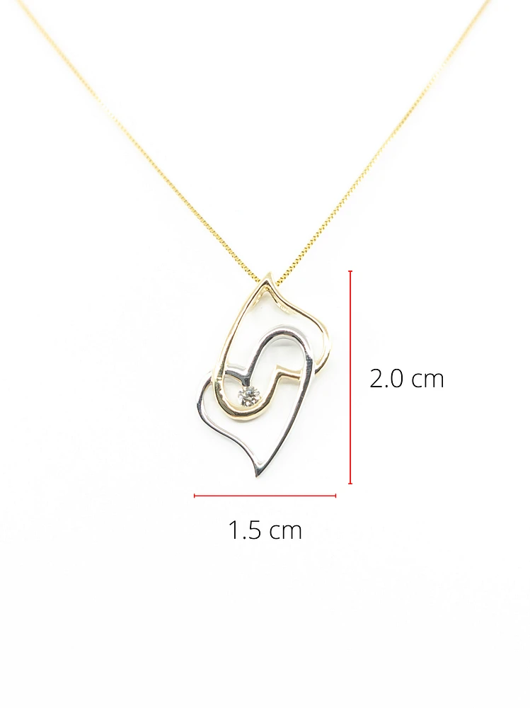 10K 2 Tone Gold Diamond Heart Necklace - 18"