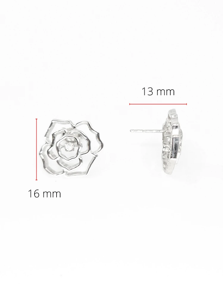 Sterling Silver 0.04cttw Diamond Flower Earring