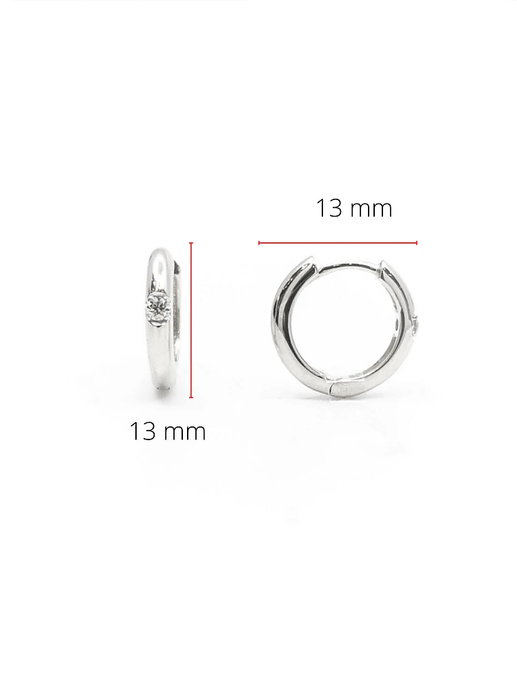 10K White Gold 0.05cttw Canadian Diamond Hoop Huggie Hinged Earrings