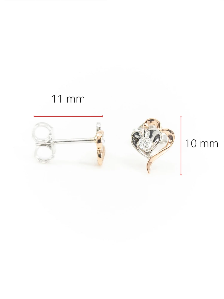 10K White & Rose Gold 0.08cttw Round Cut Canadian Diamond Heart Earrings